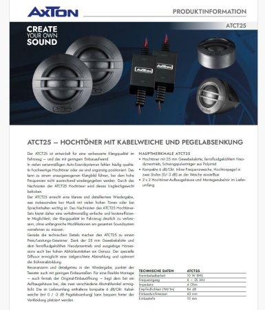 AXTON ATCT25 25 mm Gewebe-Hochtöner mit Weiche