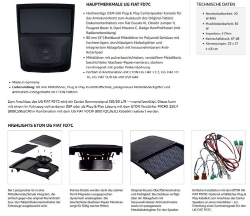 Eton FIAT-FD7C Fiat Ducato Center Speaker