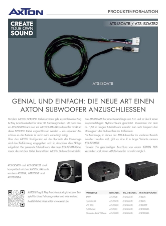 AXTON ATS-ISOATB2 – 2m Plug & Play Anschlusskabel für ATB-Subwoofer