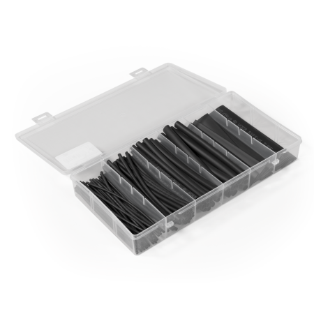 Schrumpfschlauch-Set, 100-teilig in Sortimentsbox, schwarz