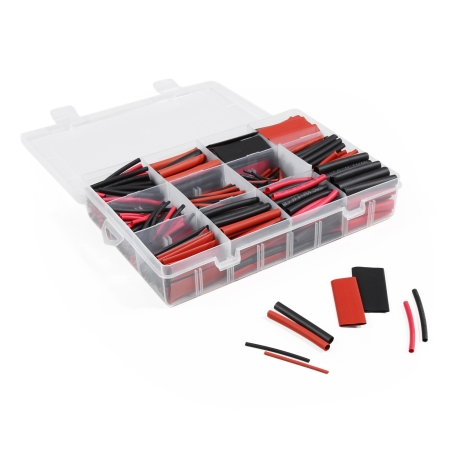 Schrumpfschlauch-Set, 560-teilig in Sortimentsbox, rot / schwarz