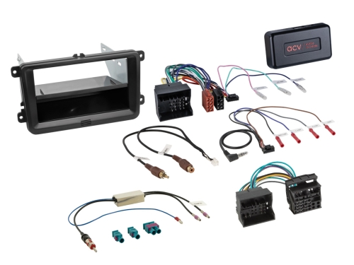 2-DIN Kit mit Fach Skoda / VW schwarz 40Pin / 52Pin i-adapter