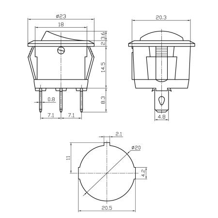 Licht-Schalter, 1xE/A, orange/gelbe LED (12-24 Volt DC)
