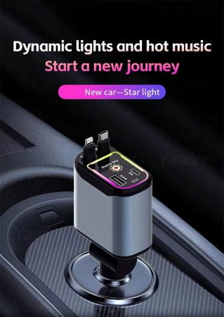 4-in-1 einziehbares Autoladegerät, 69 W USB-C und lightning anschluss