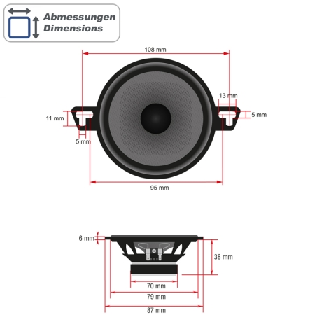 Koaxial-Lautsprecher ohne Gitter, 87mm (Paar)