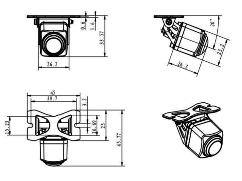 Rückfahrkamera/Frontkamera AHD Unterbau/Anbau 230°