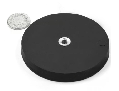 Neodym-Magnetsystem Ø 66 mm schwarz gummiert mit Innengewinde, hält ca. 25 kg