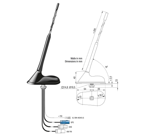 ATTB 3761.06 Dachantenne FM/DAB/GPS inkl. Alle 3 stk. Adapterkabel 6.5 m
