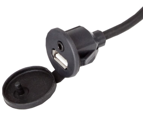 USB-Einbaubuchse mit 3.5mm Klinke. Länge 130cm, schwarz
