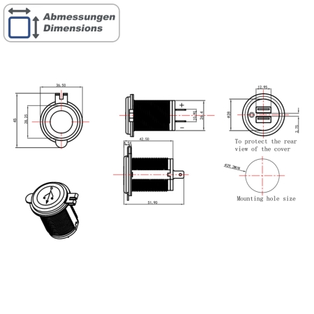 Dual-USB-A Ladegerät 12V/24V > USB, Dual 2.1A