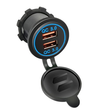 Dual USB Einbau-Ladegerät 12V/24V (2x 2.1A) – LED Blau